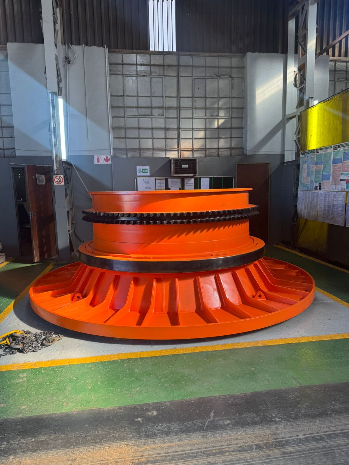 Large industrial manufactured component prepared for mechanical repair work