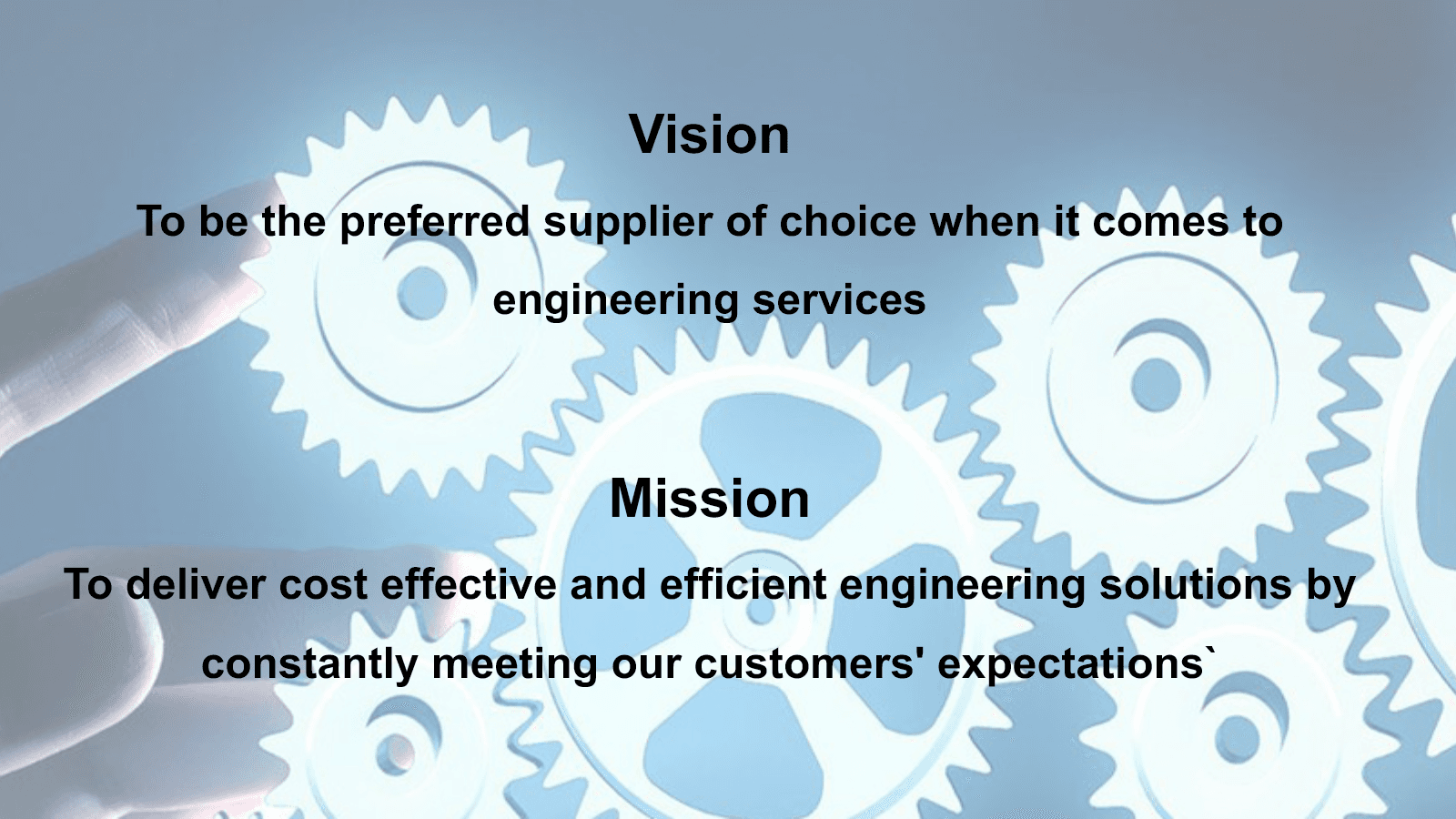 Deltarette Engineering Services presentation slide 3 showing vision and mission