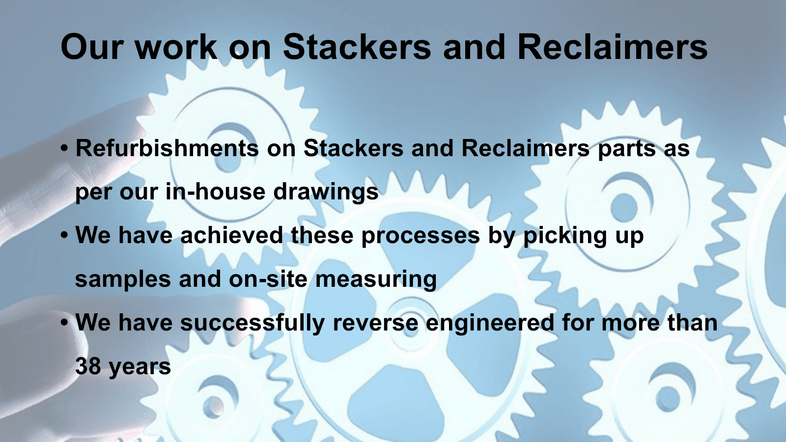 Slide 8 showing Deltarette work on stackers and reclaimers